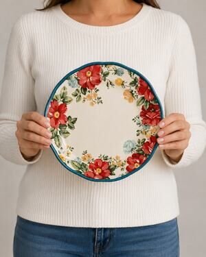 Pioneer Woman 10" Dinner Plate Floral Turquoise Red Stoneware 2918DMT – 1 Plate